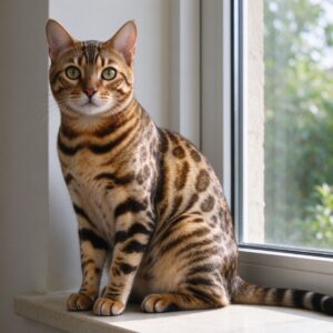 金色斑点花纹孟加拉豹斑纹短毛猫端坐的猫咪图片