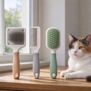 针梳排梳橡胶刷三把猫咪梳子并排的猫咪用品图片