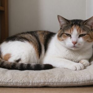 猫倦怠趴在软垫上神态平静的猫咪图片