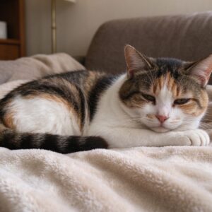 猫安静趴在软毯子上神态疲惫的猫咪图片