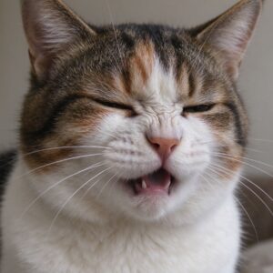 猫皱着鼻子轻轻打喷嚏神态自然的猫咪健康图片