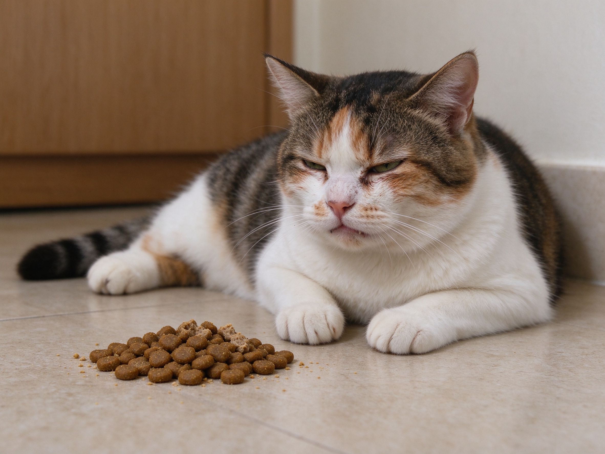 猫咪呕吐出未消化猫粮，是不是吃太快