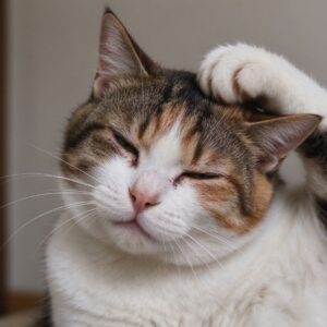猫歪头挠自己耳朵神态不适的猫咪健康图片