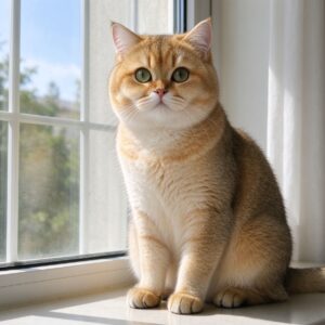 金渐层短毛猫端坐窗边毛色金棕渐变圆脸的猫咪品种图片