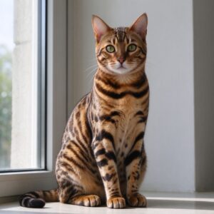 孟加拉豹猫短毛端坐斑点豹纹清晰的猫咪品种图片