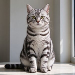 美短虎斑短毛猫端正坐立条纹清晰的猫咪品种图片
