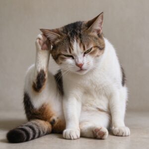 猫坐着用后脚挠耳朵表情烦躁的猫咪健康图片