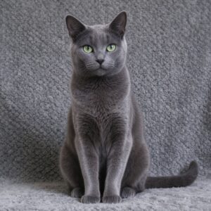 短毛蓝灰色俄罗斯蓝猫端坐绿眼睛的猫咪品种图片
