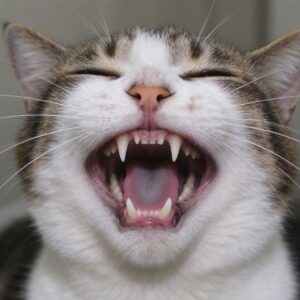 猫张嘴露出牙齿牙龈被检查的猫咪健康图片