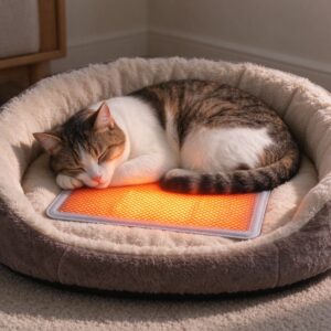 冬天柔软猫窝里放加热垫猫蜷上面睡得很暖的猫咪用品图片