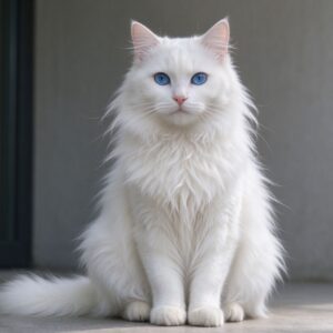 白色长毛猫蓝眼睛长毛飘逸端坐的猫咪品种图片