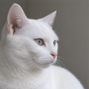 纯白色短毛猫安静侧脸特写粉鼻子的猫咪品种图片