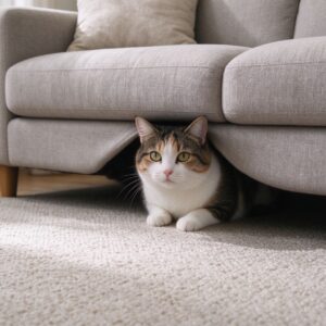 猫从沙发底下探出头躲着的猫咪健康图片