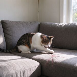 猫在沙发角上磨爪子沙发有抓痕的猫咪行为图片