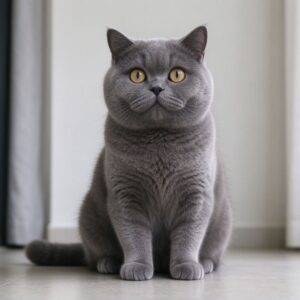 圆脸灰色英短猫端坐短毛圆眼的猫咪品种图片