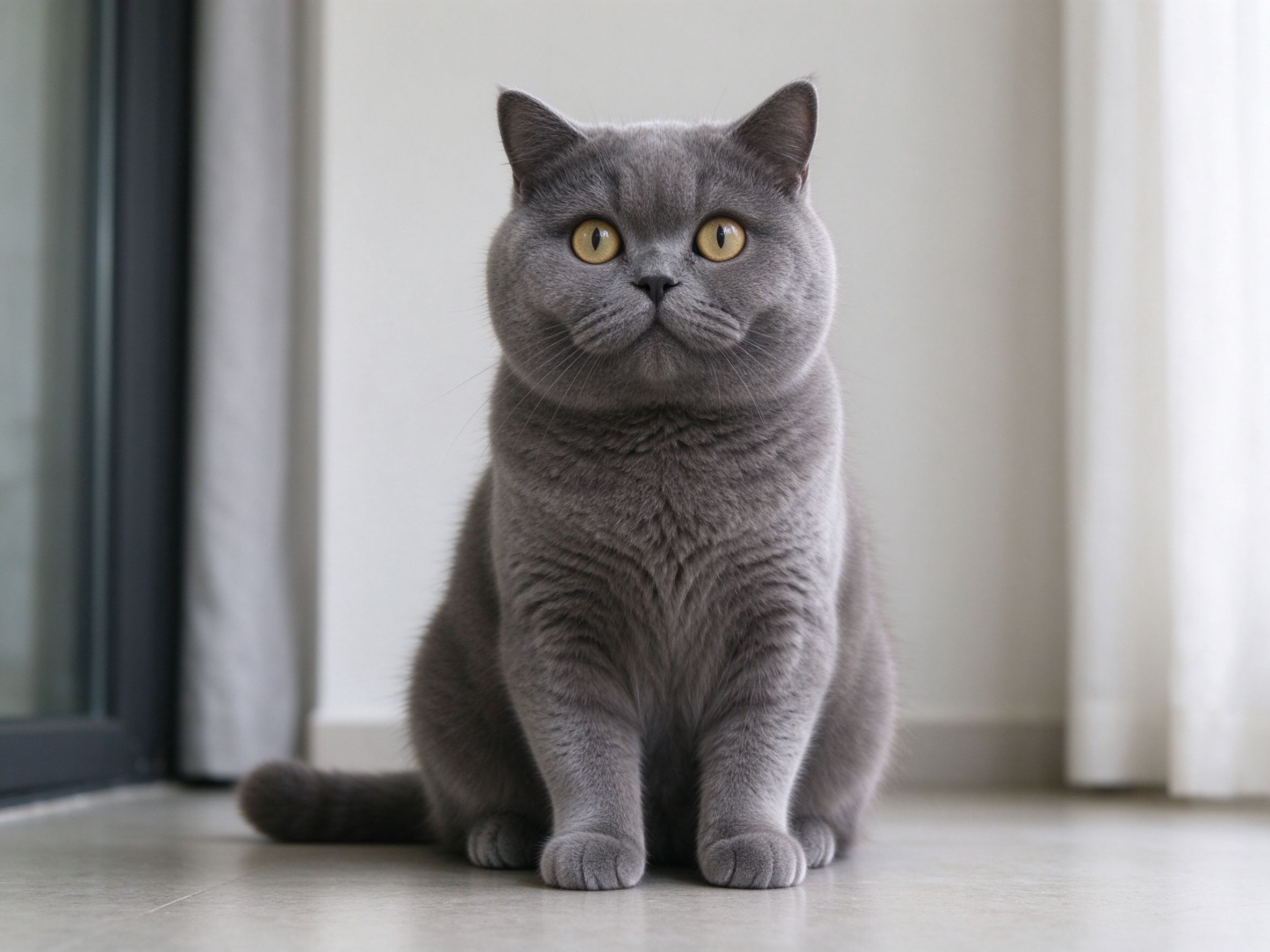 圆脸灰色英短猫端坐短毛圆眼的猫咪品种图片