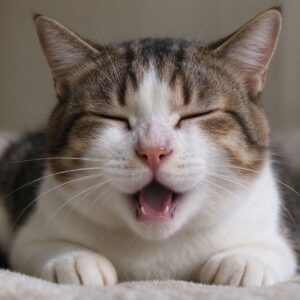 猫眯眼打喷嚏鼻子周围湿润的猫咪健康图片