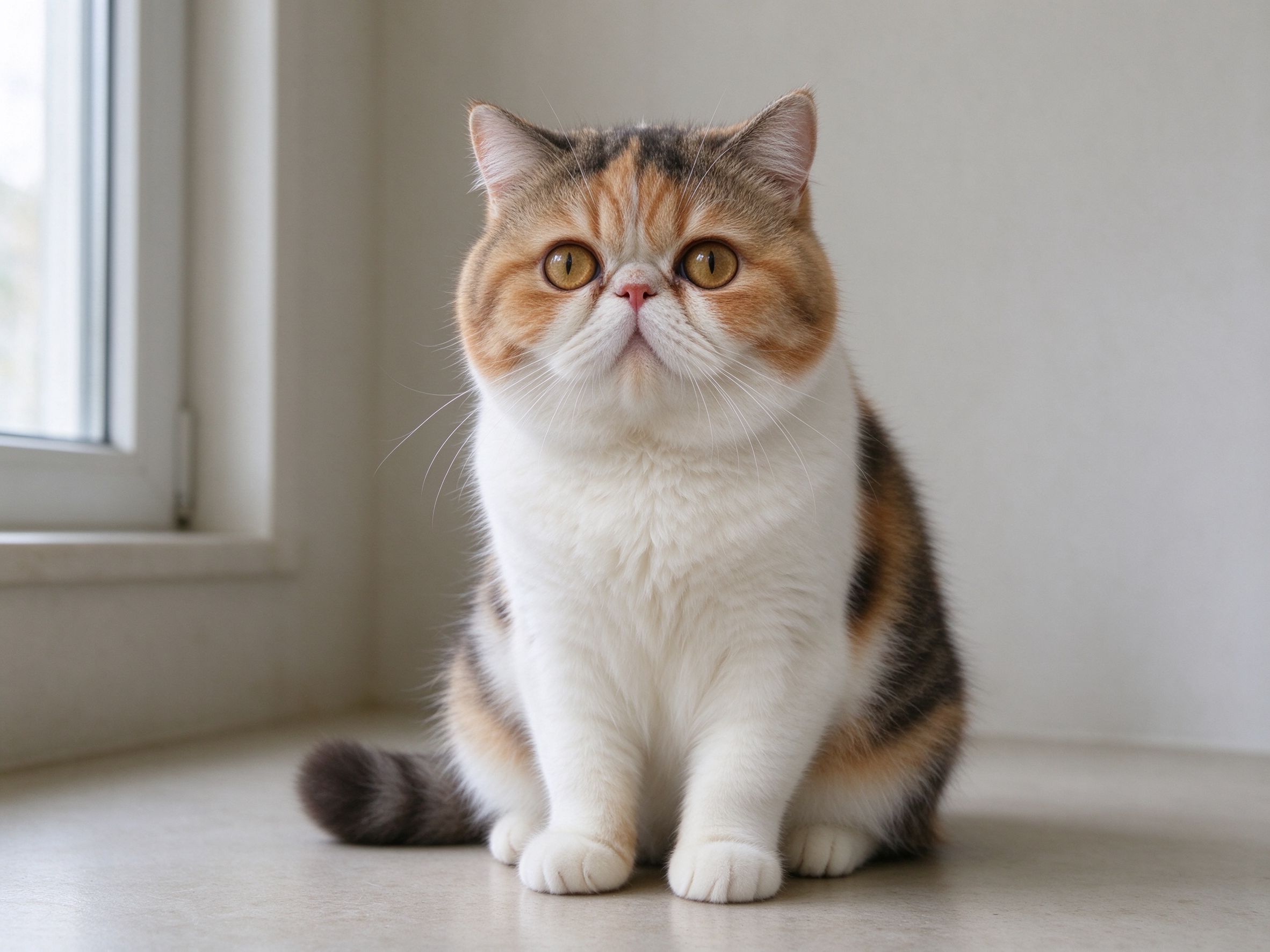 扁脸异国短毛加菲猫圆脸大眼短鼻坐着的猫咪品种图片