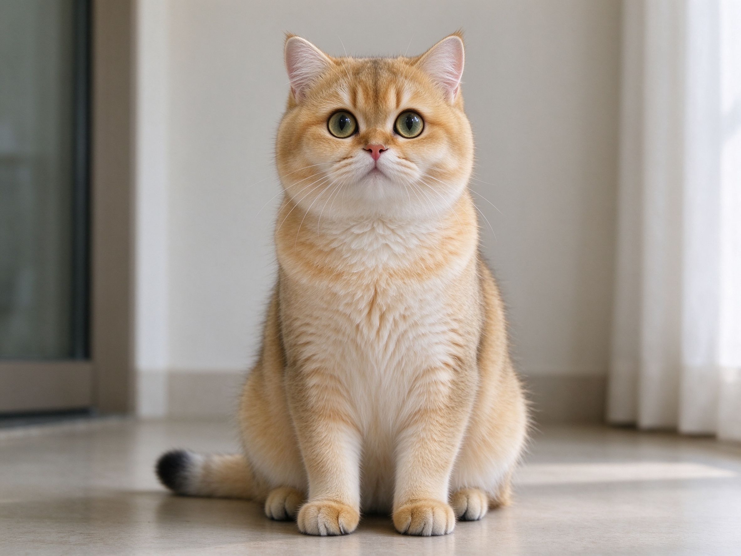 金渐层英国短毛猫金色绒毛圆脸大眼端坐的猫咪品种图片
