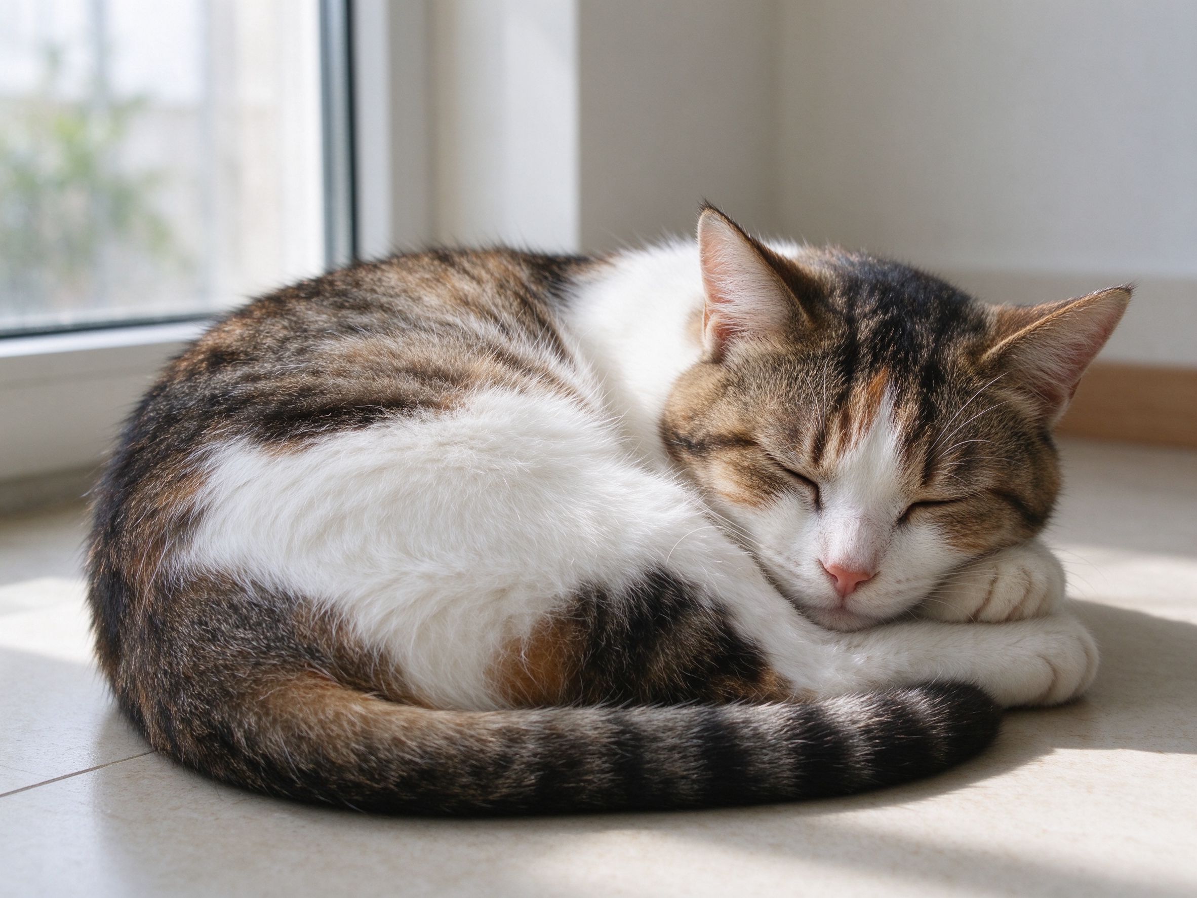 猫蜷成一团趴着没精神闭眼睡觉的猫咪健康图片