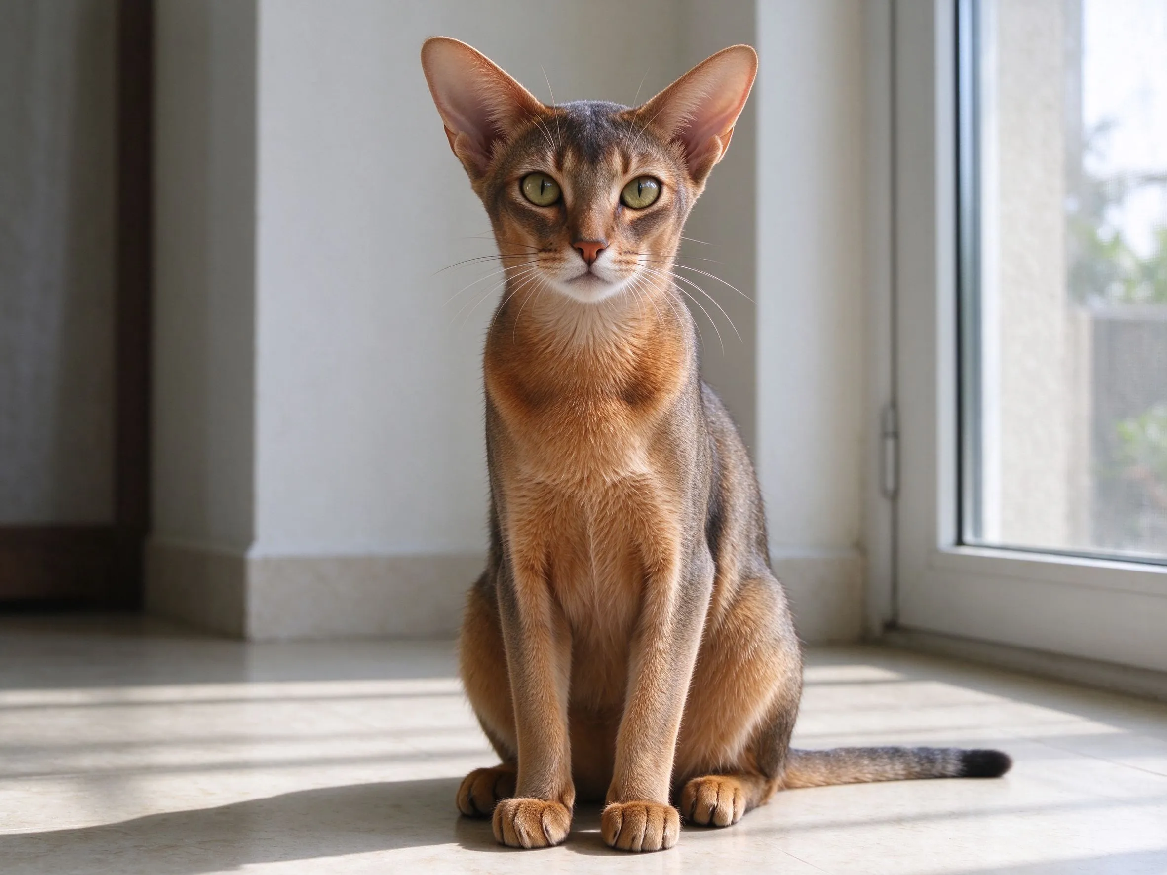 大耳朵瘦长脸东方短毛猫坐着的猫咪品种图片