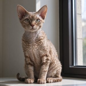 波浪短卷毛大耳朵德文卷毛猫端坐的猫咪图片