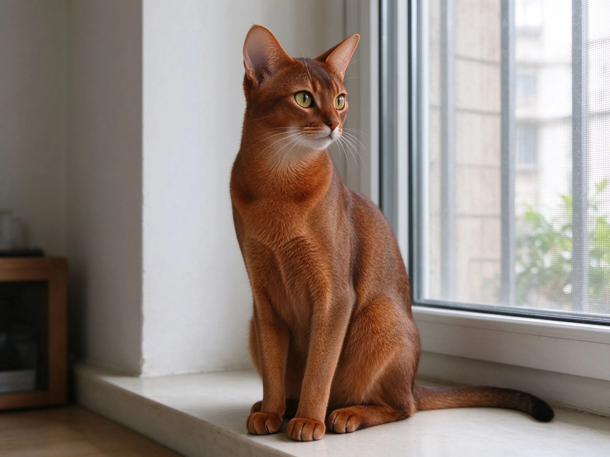 棕红色短毛大耳苗条阿比西尼亚猫坐姿警觉的猫咪品种图片