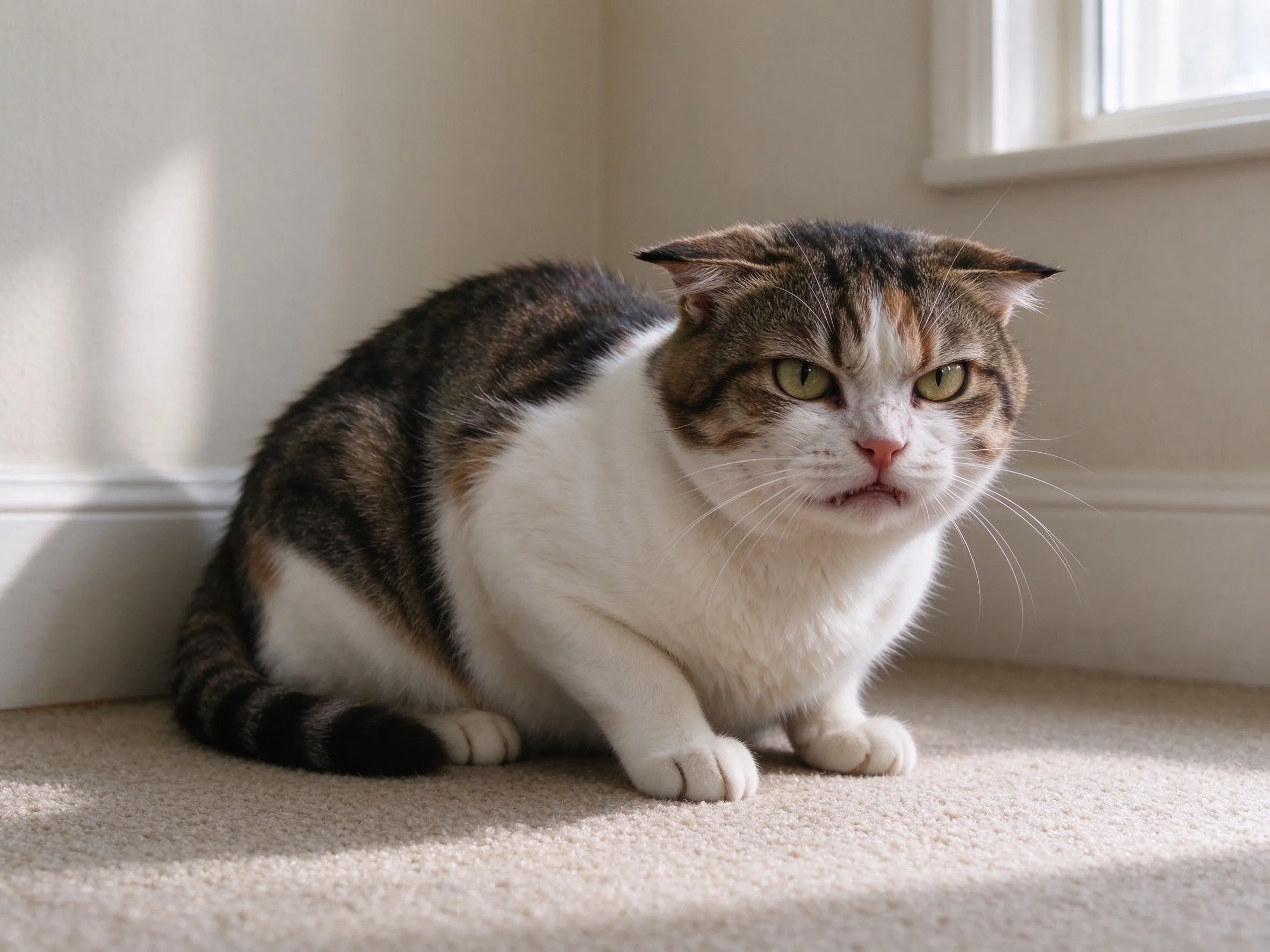 猫耳朵向后压成飞机耳身体微缩表情紧张的猫咪健康图片