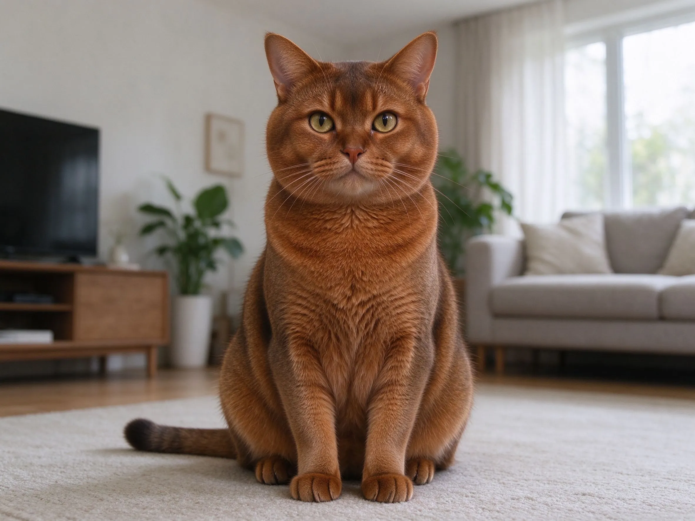 铜棕色短毛圆脸颊缅甸猫坐姿的猫咪品种图片