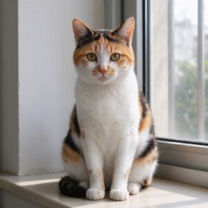 白橘黑三色三花猫端坐看镜头的猫咪图片