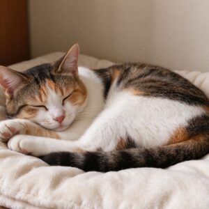 一只猫安静蜷卧在棉垫上休息的猫咪图片