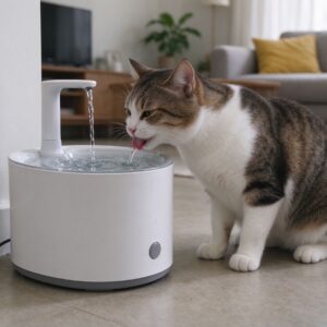 循环流水猫咪饮水机旁猫凑过去舔水的猫咪图片