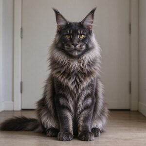 大体型长毛缅因猫端正坐着的猫咪图片