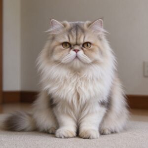 扁脸长毛波斯猫端坐面部毛发干净的猫咪图片