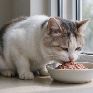 年长白胡子老猫安静低头吃碗里软食的猫咪图片