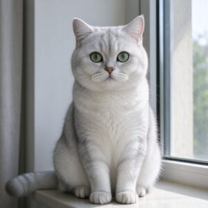 浅银灰渐层猫圆脸绿眼端坐看镜头的猫咪图片